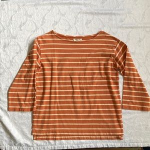 Gently used Madewell XS loose fitting 3/4 sleeve orange striped top